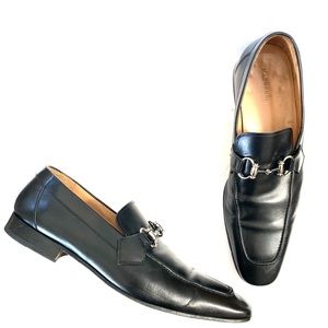 Magnanni black leather horse bit loafers slip on mens shoes size 13